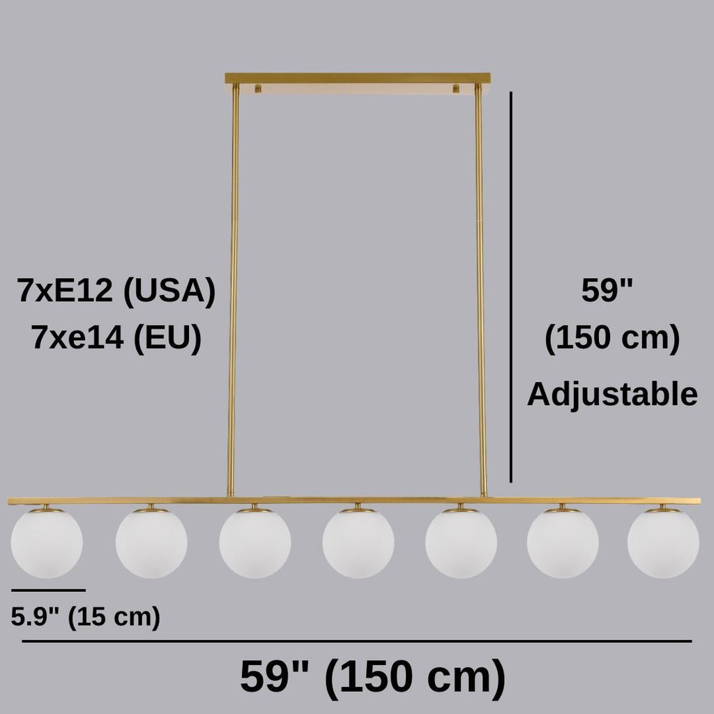 Modern Globe Glass Linear Chandelier: Kitchen Island Dining Room XL Lighting, Adjustable Height