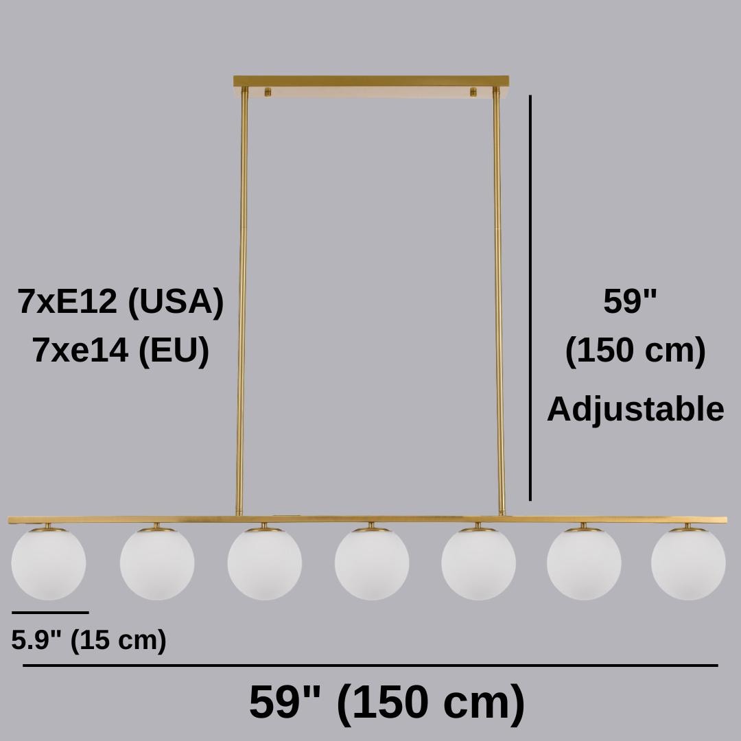 Modern Globe Glass Linear Chandelier: Kitchen Island Dining Room XL Lighting, Adjustable Height