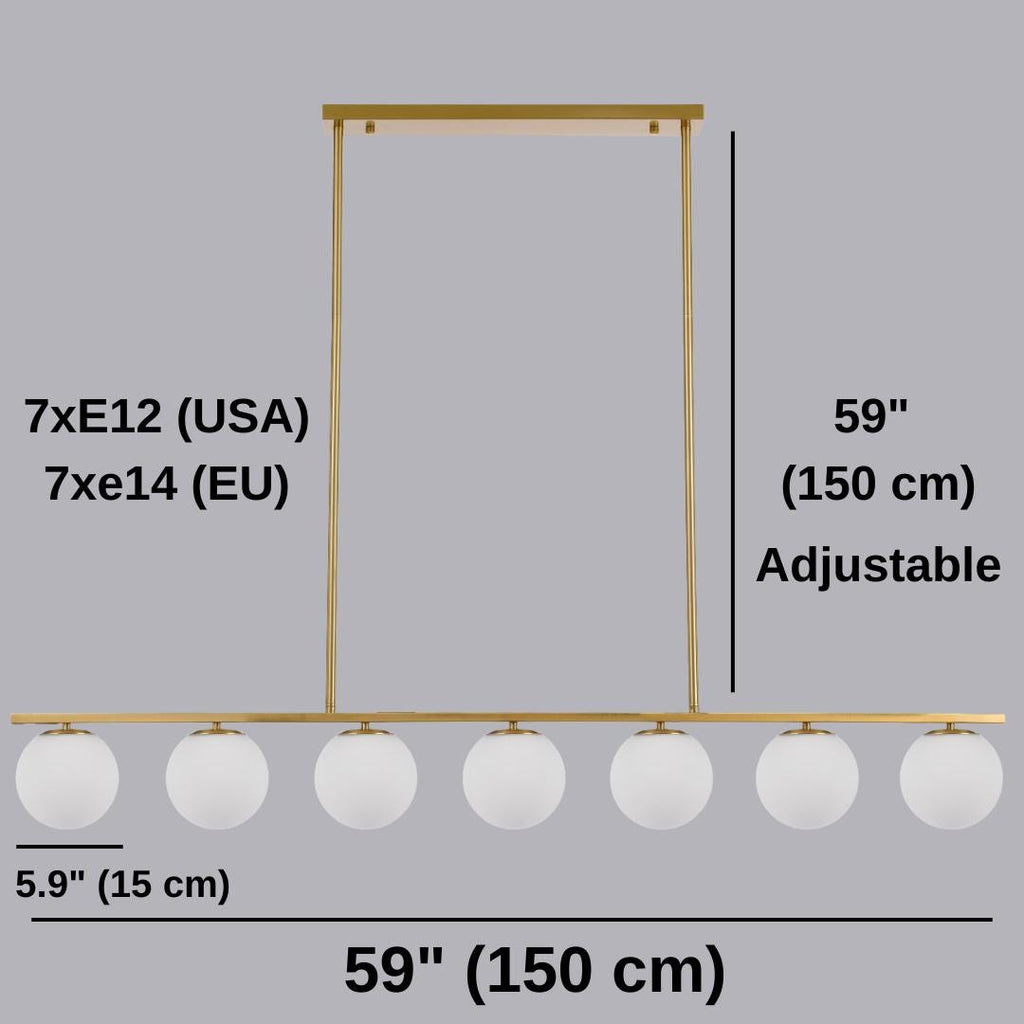 Modern Globe Glass Linear Chandelier: Kitchen Island Dining Room Lighting