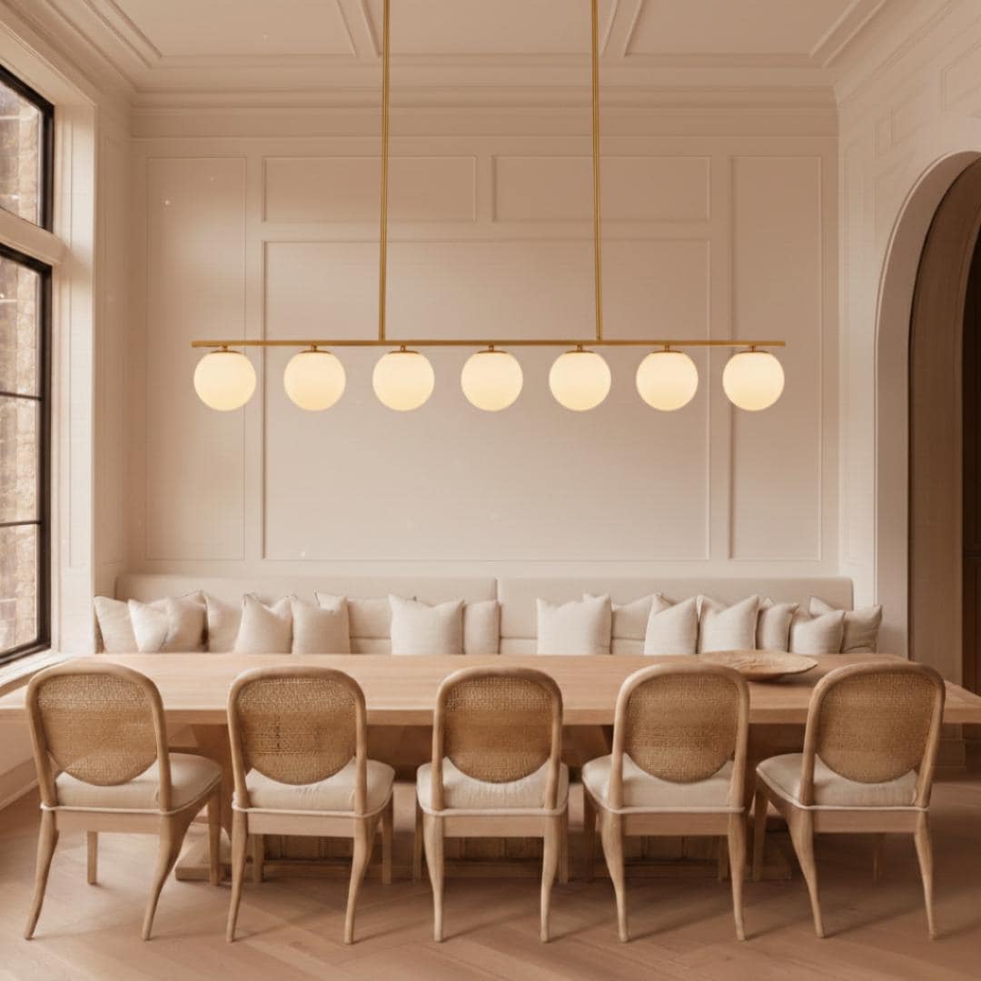 Modern Globe Glass Linear Chandelier: Kitchen Island Dining Room XL Lighting, Adjustable Height