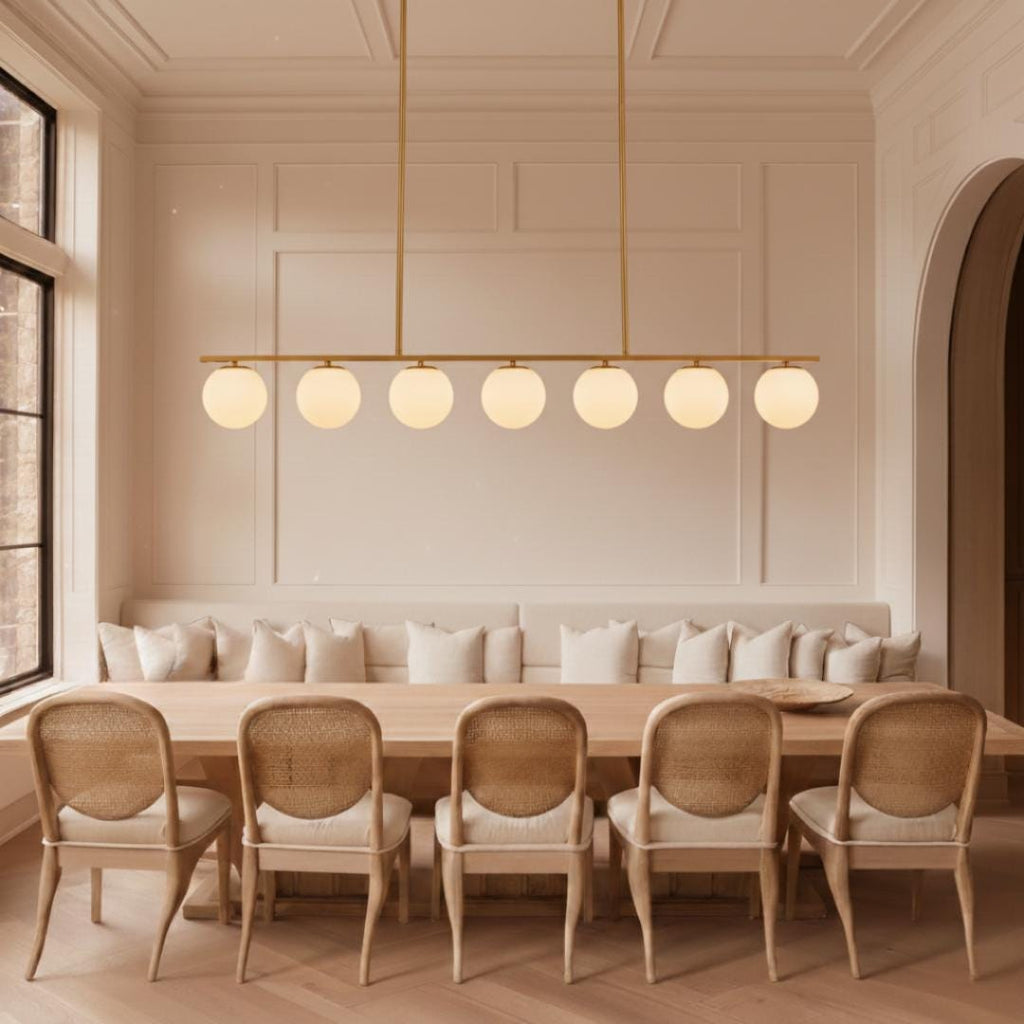 Modern Globe Glass Linear Chandelier: Kitchen Island Dining Room Lighting