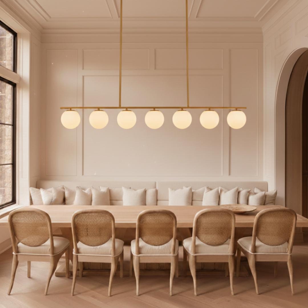 Modern Globe Glass Linear Chandelier: Kitchen Island Dining Room Lighting