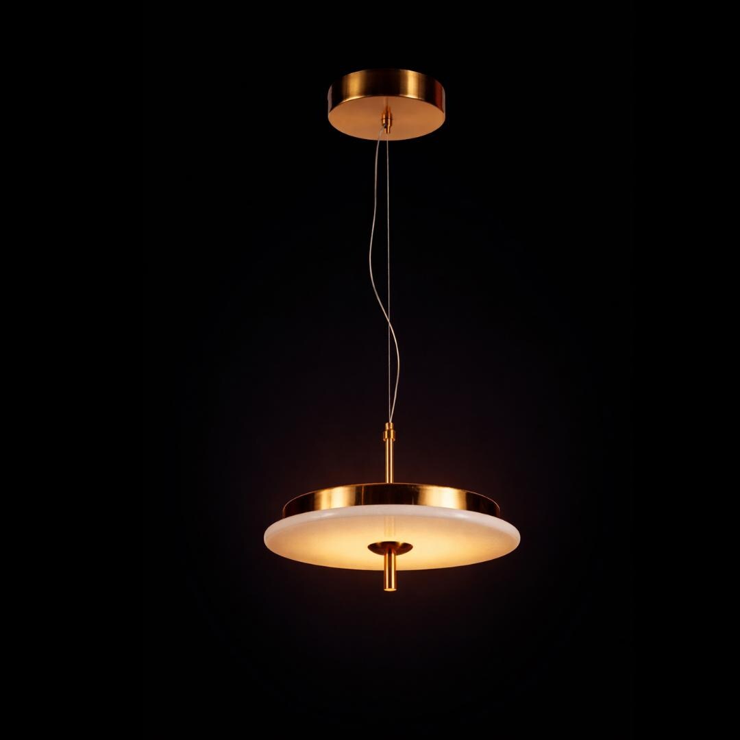 Natural Marble Disc LED Pendant Light - Modern Brass Fixture Custom Modern Lighting