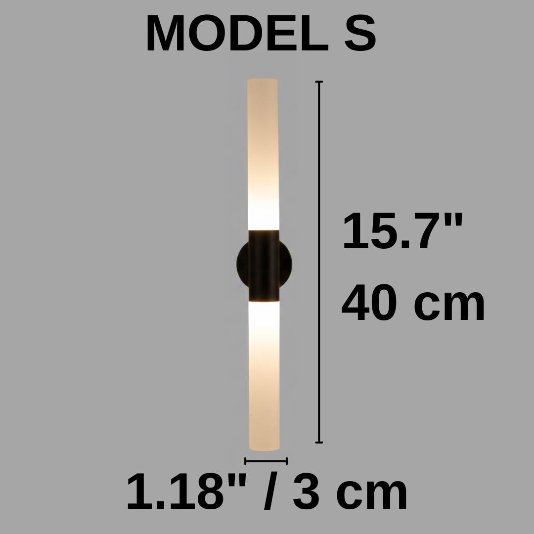 Modern Vertical Wall Sconce, Minimal Tube Light, Black Metal & Frosted Acrylic, Bathroom Vanity Light, Bedside Wall Lamp