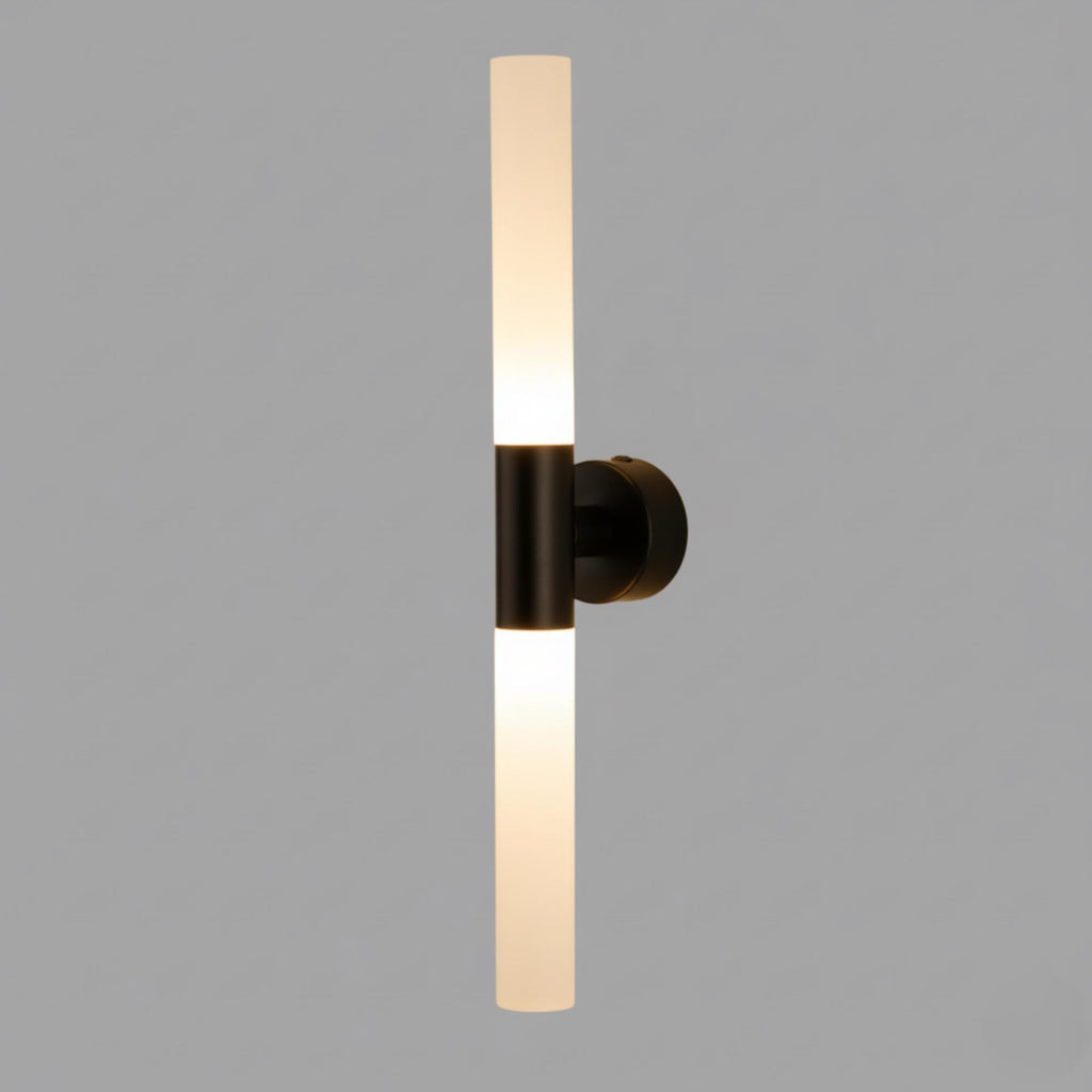 Modern Vertical Wall Sconce, Minimal Tube Light, Black Metal & Frosted Acrylic, Bathroom Vanity Light, Bedside Wall Lamp