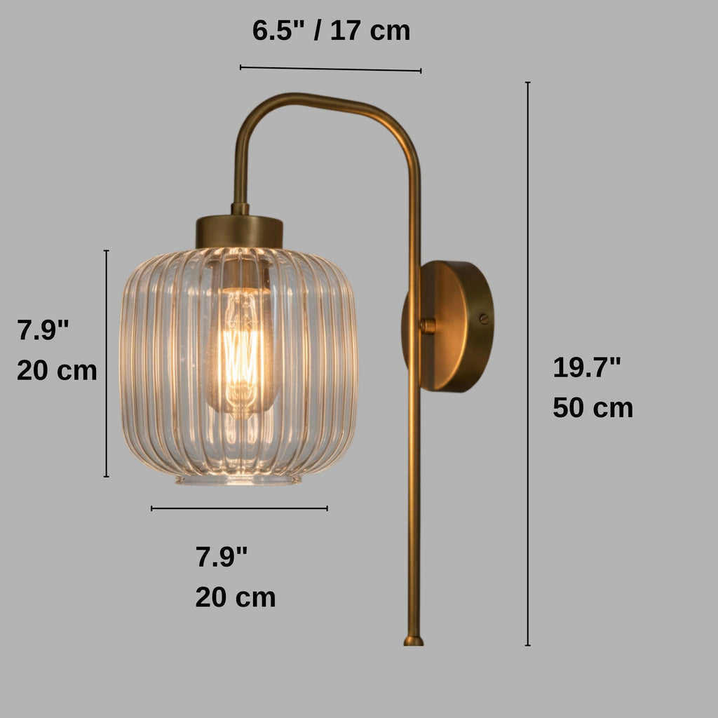 Modern Ribbed Glass Wall Sconce, Gold Black Brass Chrome Finish, Smoke Amber Clear Glass, Bathroom Vanity Light, Industrial Bedside Lamp