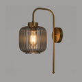 Modern Ribbed Glass Wall Sconce, Gold Black Brass Chrome Finish, Smoke Amber Clear Glass, Bathroom Vanity Light, Industrial Bedside Lamp