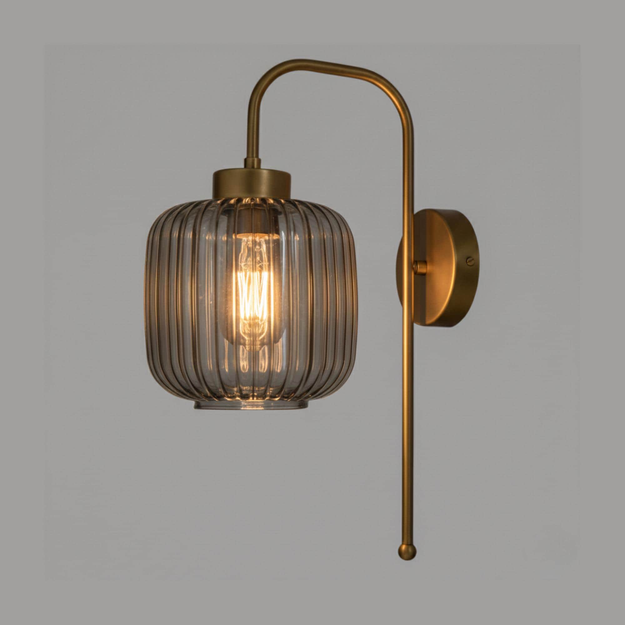 Modern Ribbed Glass Wall Sconce, Gold Black Brass Chrome Finish, Smoke Amber Clear Glass, Bathroom Vanity Light, Industrial Bedside Lamp