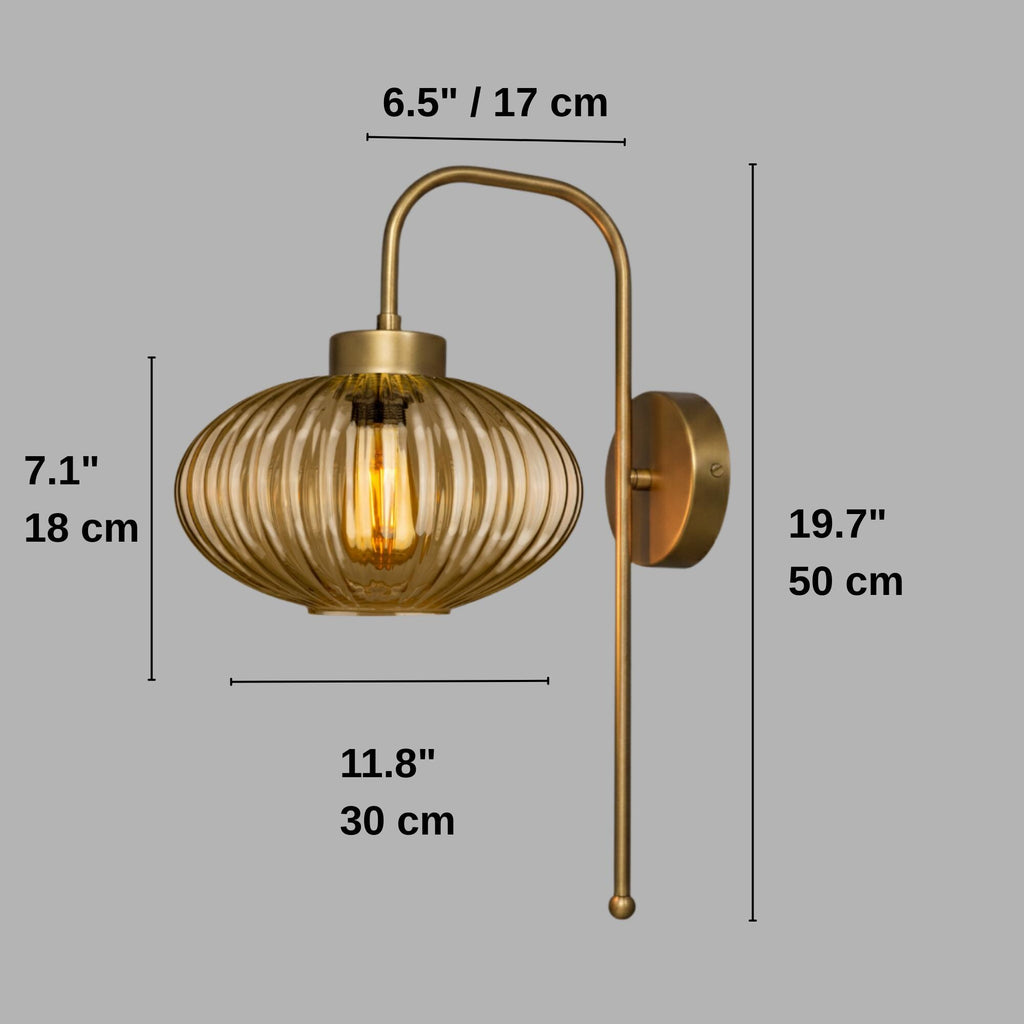 Custom Modern Ribbed Glass Wall Sconce, Smoke Amber Clear Glass, Bathroom Vanity Light, Mid-Century Bedside Lamp