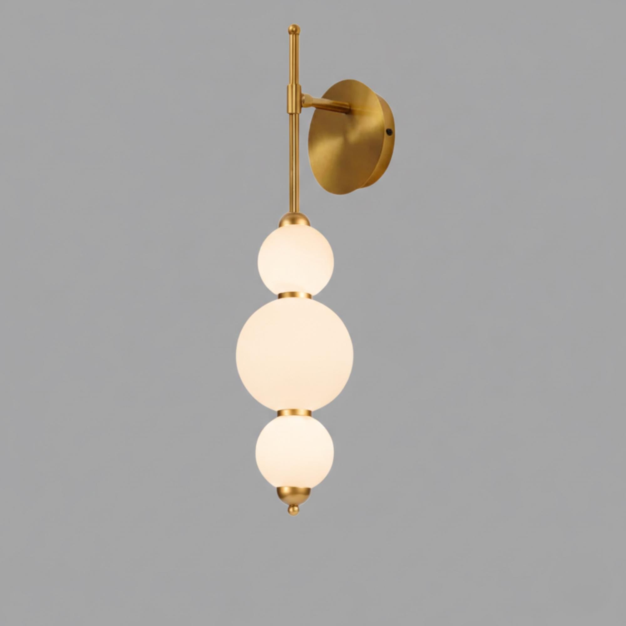 Opal Glass Wall Sconce – Stacked Globe Design – Modern Black & Gold Wall Lamp