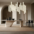 Stacked Globe Chandelier – Modern Opal Glass Pendant for Dining, High Ceilings