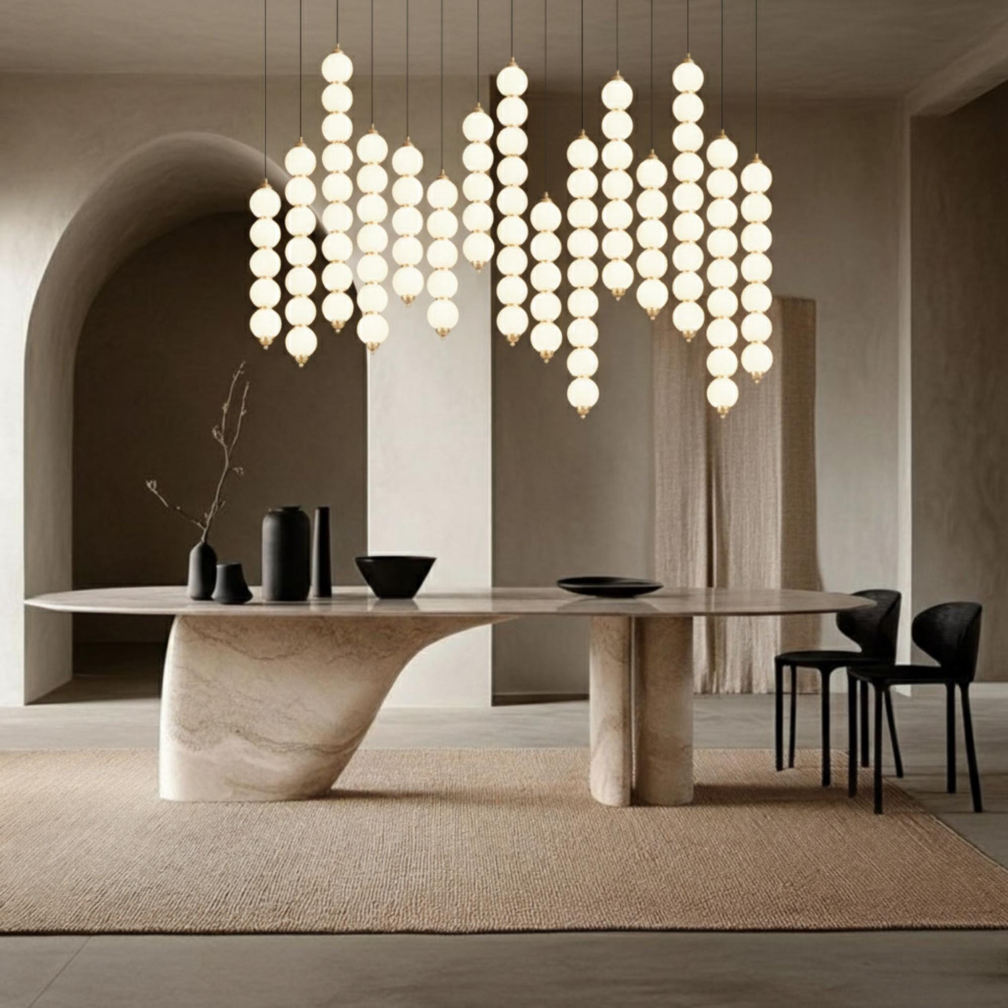 Stacked Globe Chandelier – Modern Opal Glass Pendant for Dining, High Ceilings