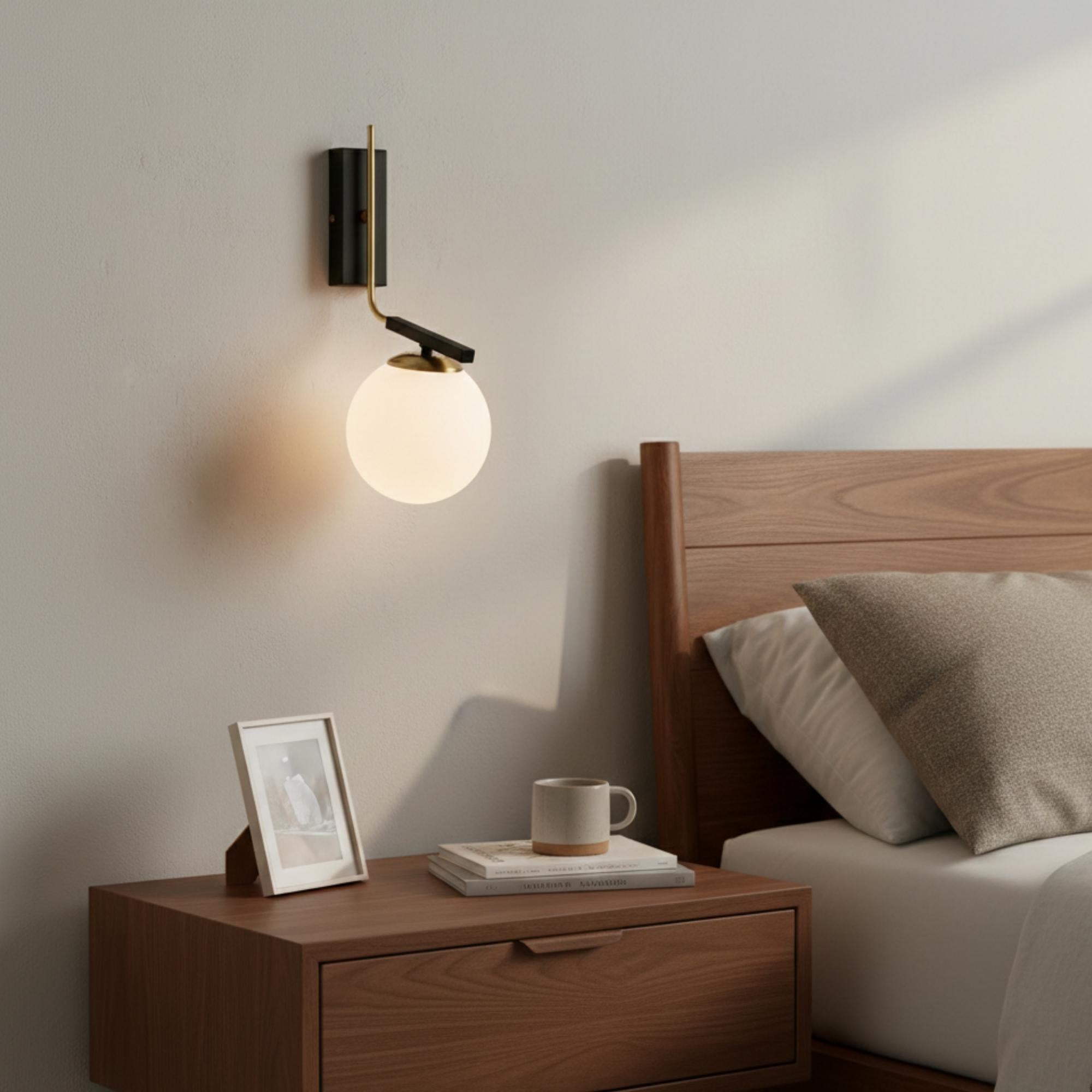 Modern Globe Wall Sconce Opal Glass, Hardwired or Plug-in Option, Vintage Industrial Bathroom Vanity Light
