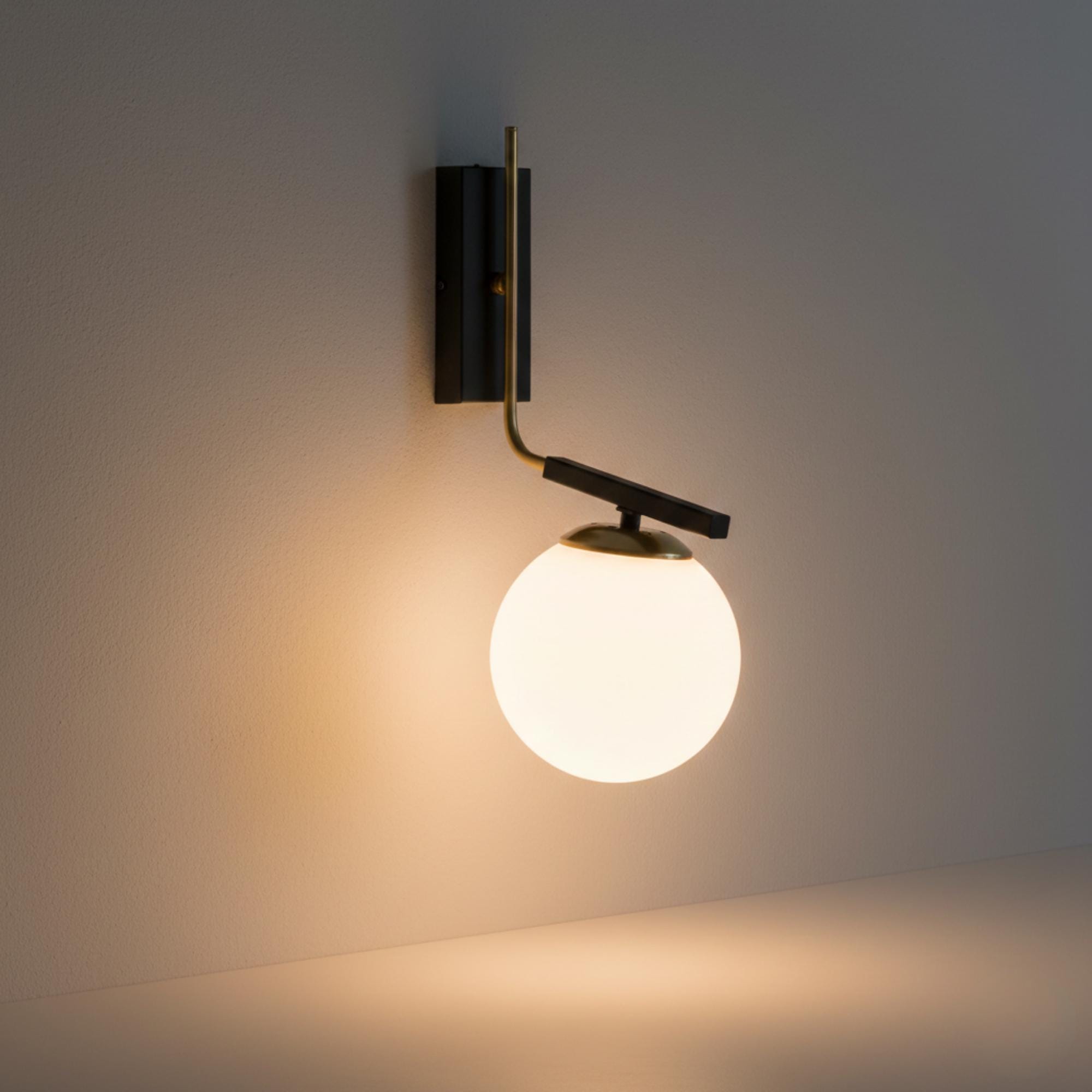 Modern Globe Wall Sconce Opal Glass, Hardwired or Plug-in Option, Vintage Industrial Bathroom Vanity Light