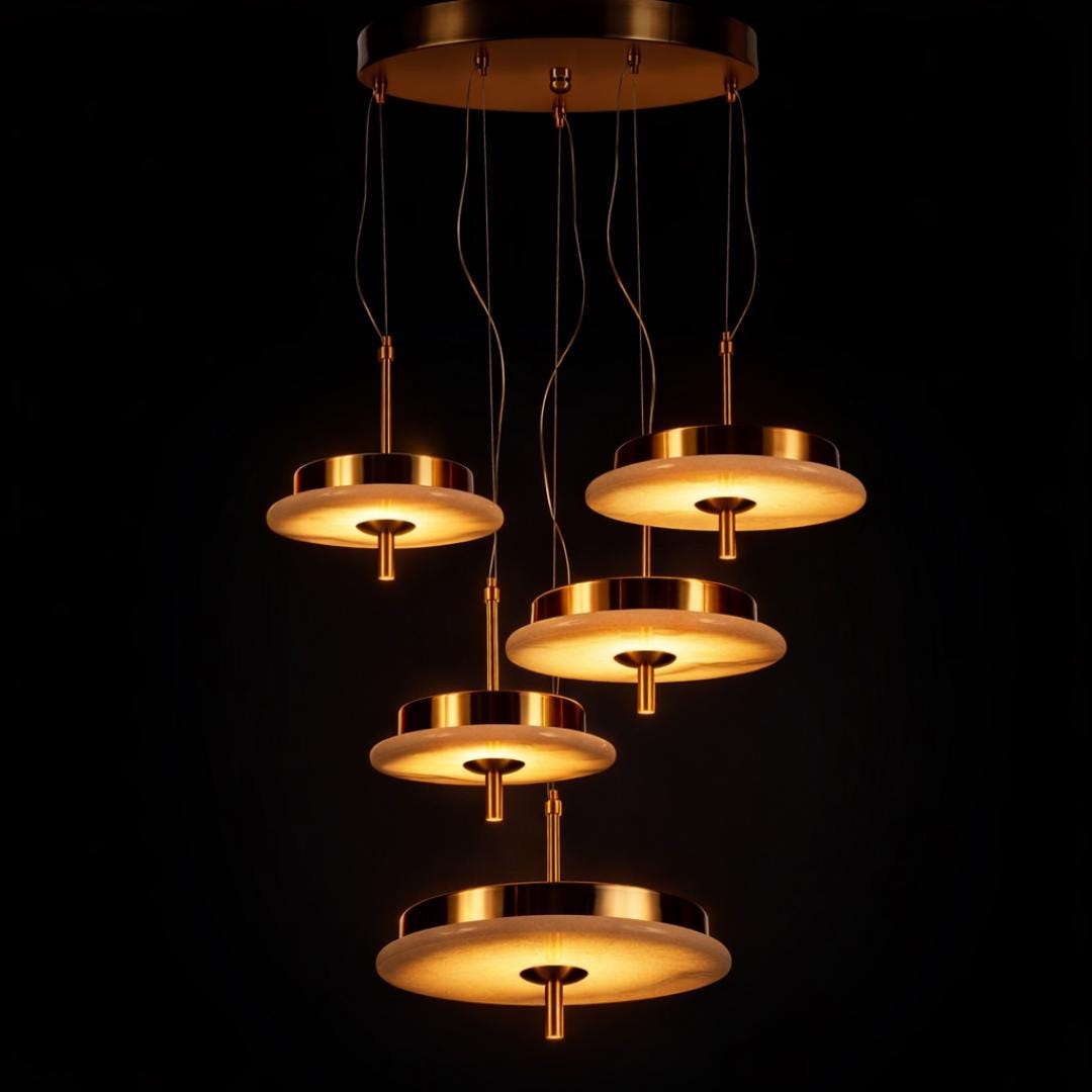 Natural Marble Disc LED Pendant Light - Modern Brass Fixture Custom Modern Lighting