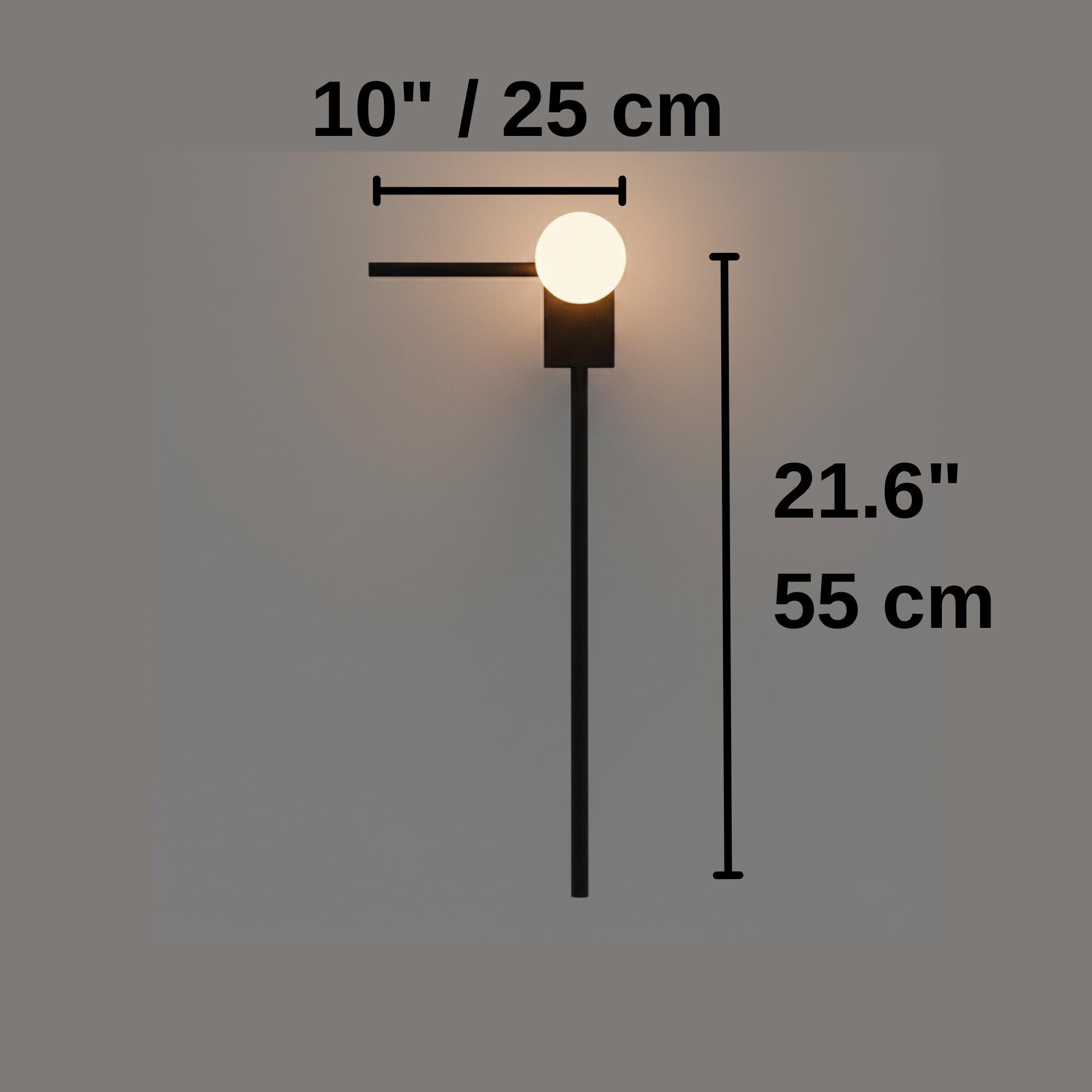 Modern Asymmetrical Wall Sconce Light – Opal Globe Wall Lamp – Right or Left Arm Black Minimalist Bedroom Bedside Lighting