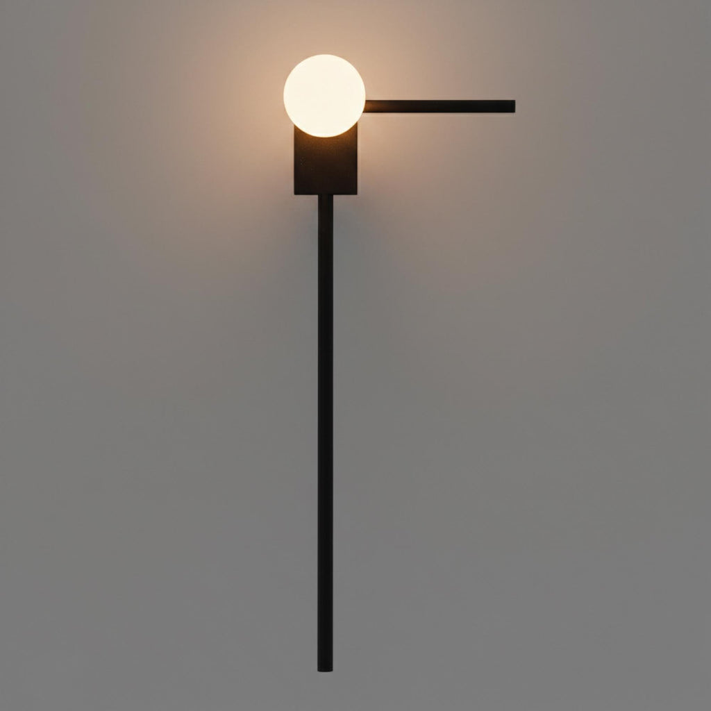 Modern Asymmetrical Wall Sconce Light – Opal Globe Wall Lamp – Right or Left Arm Black Minimalist Bedroom Bedside Lighting