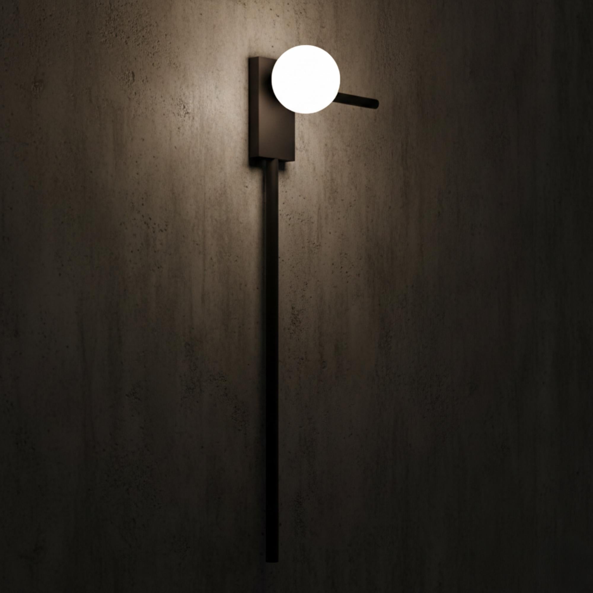Modern Asymmetrical Wall Sconce Light – Opal Globe Wall Lamp – Right or Left Arm Black Minimalist Bedroom Bedside Lighting