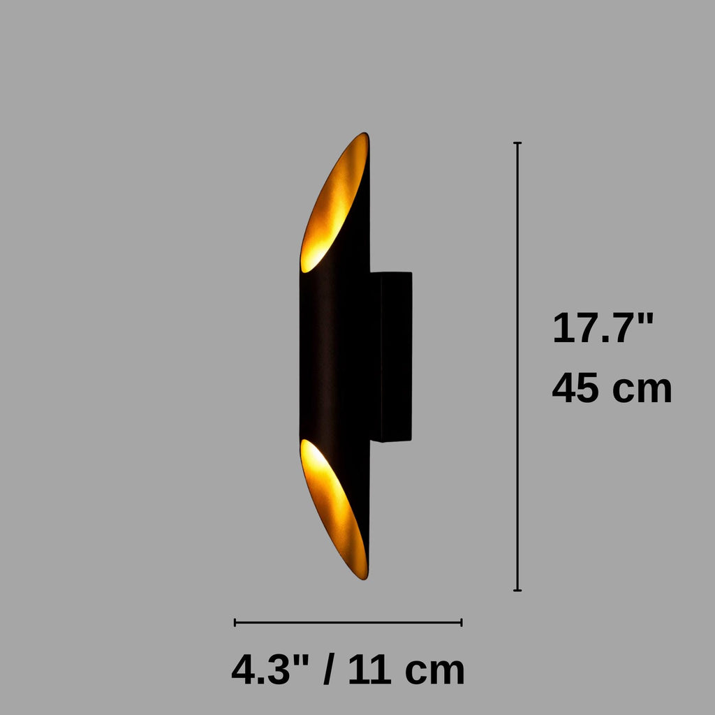 Modern Black & Gold Wall Sconce – Up Down Light – Minimal Cylinder Wall Lamp – Contemporary Interior Lighting – Luxury Matte Black Fixture