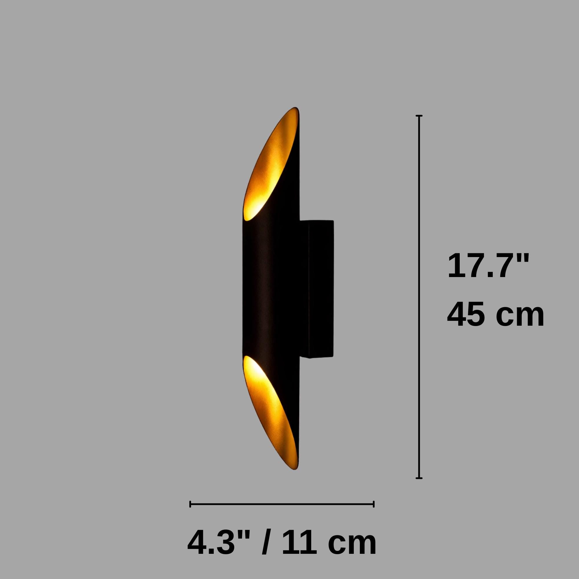 Modern Black & Gold Wall Sconce – Up Down Light – Minimal Cylinder Wall Lamp – Contemporary Interior Lighting – Luxury Matte Black Fixture