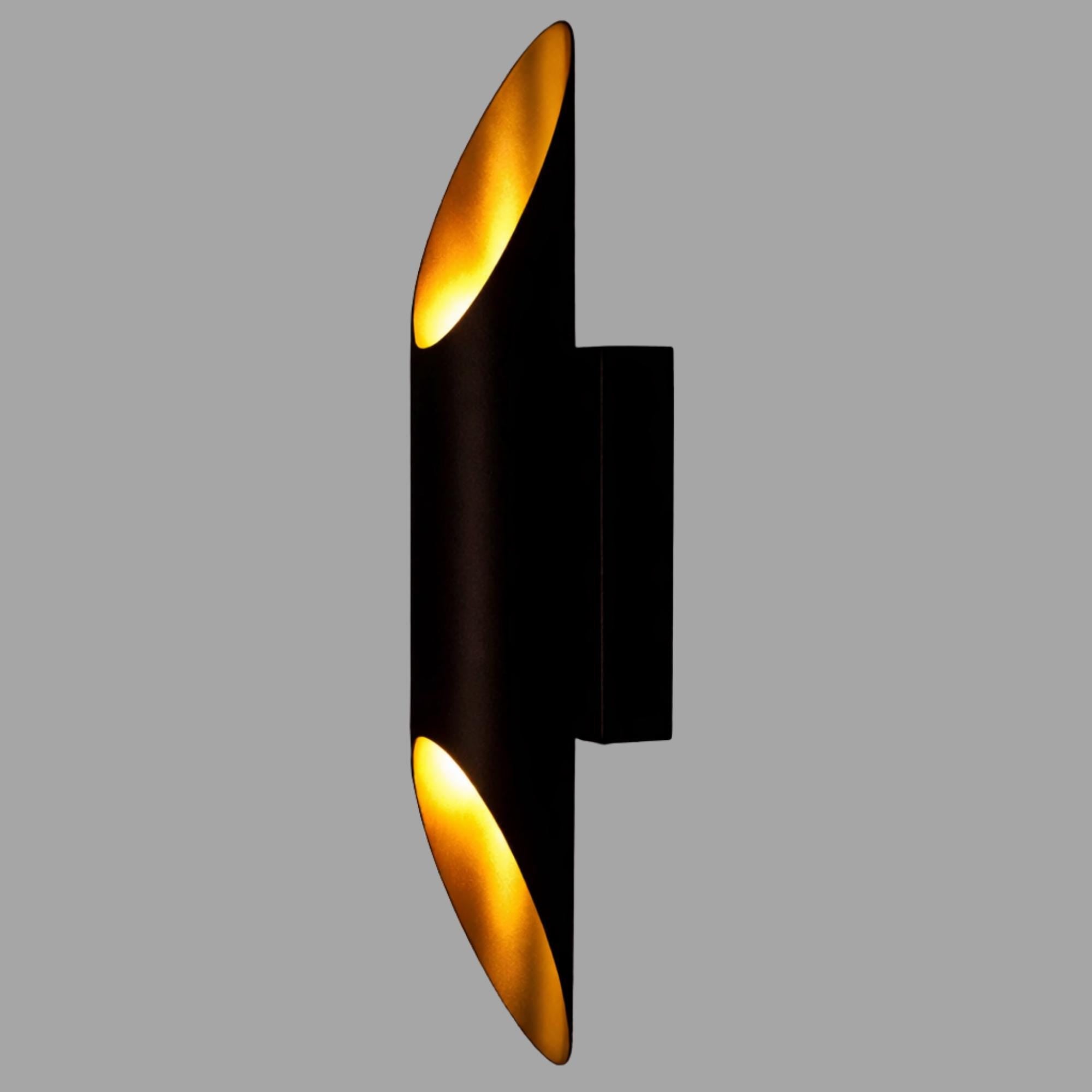Modern Black & Gold Wall Sconce – Up Down Light – Minimal Cylinder Wall Lamp – Contemporary Interior Lighting – Luxury Matte Black Fixture