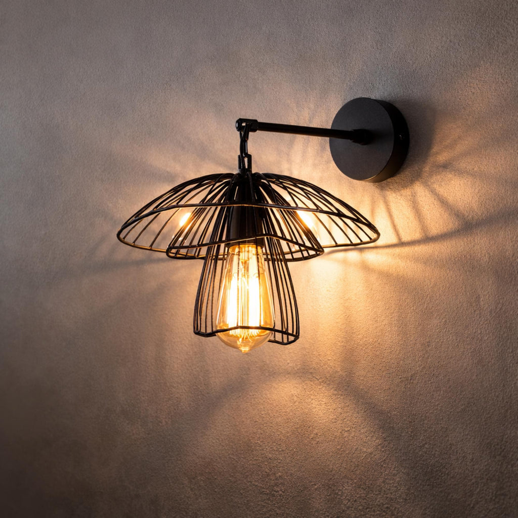 Modern Metal Cage Wall Sconce, Industrial Wire Wall Light, Modern Farmhouse Loft Fixture