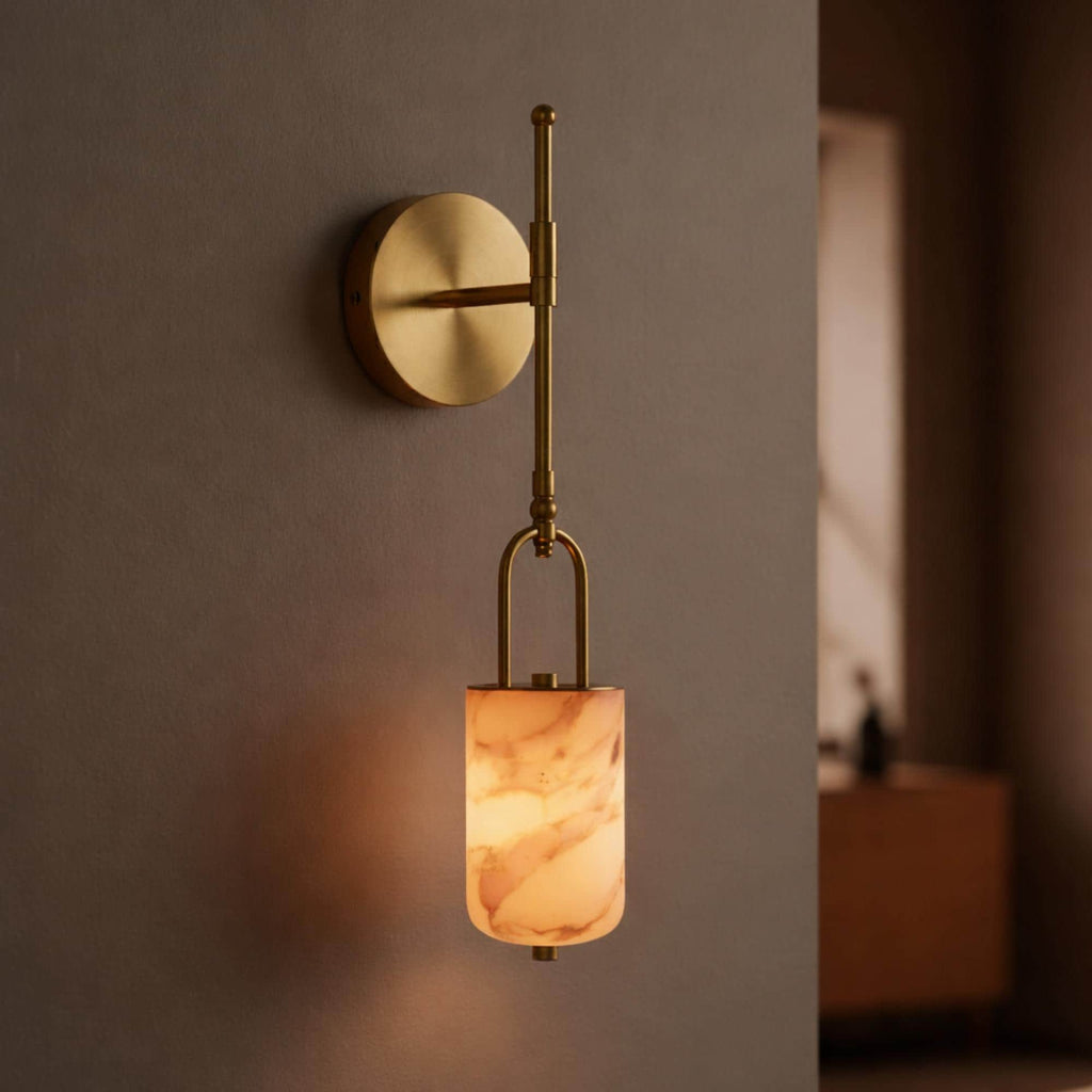 Modern Marble Wall Sconce, Brass Alabaster Wall Light, Custom Stone Sconce, Luxury Bathroom Vanity Light