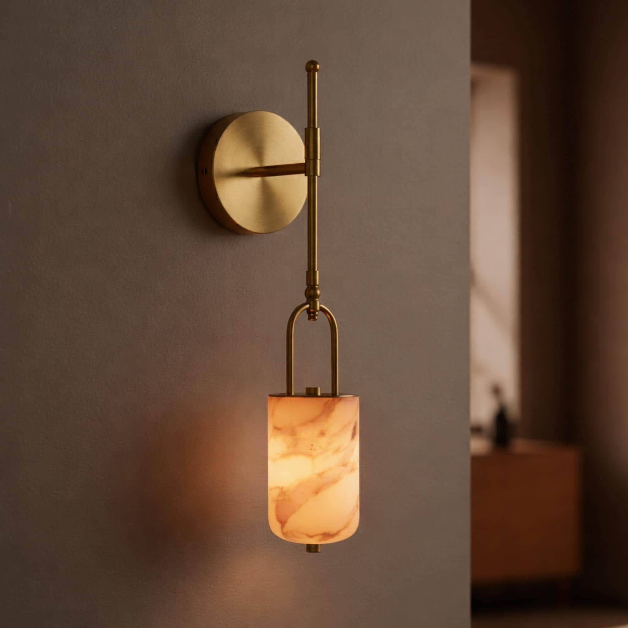 Modern Marble Wall Sconce, Brass Alabaster Wall Light, Custom Stone Sconce, Luxury Bathroom Vanity Light