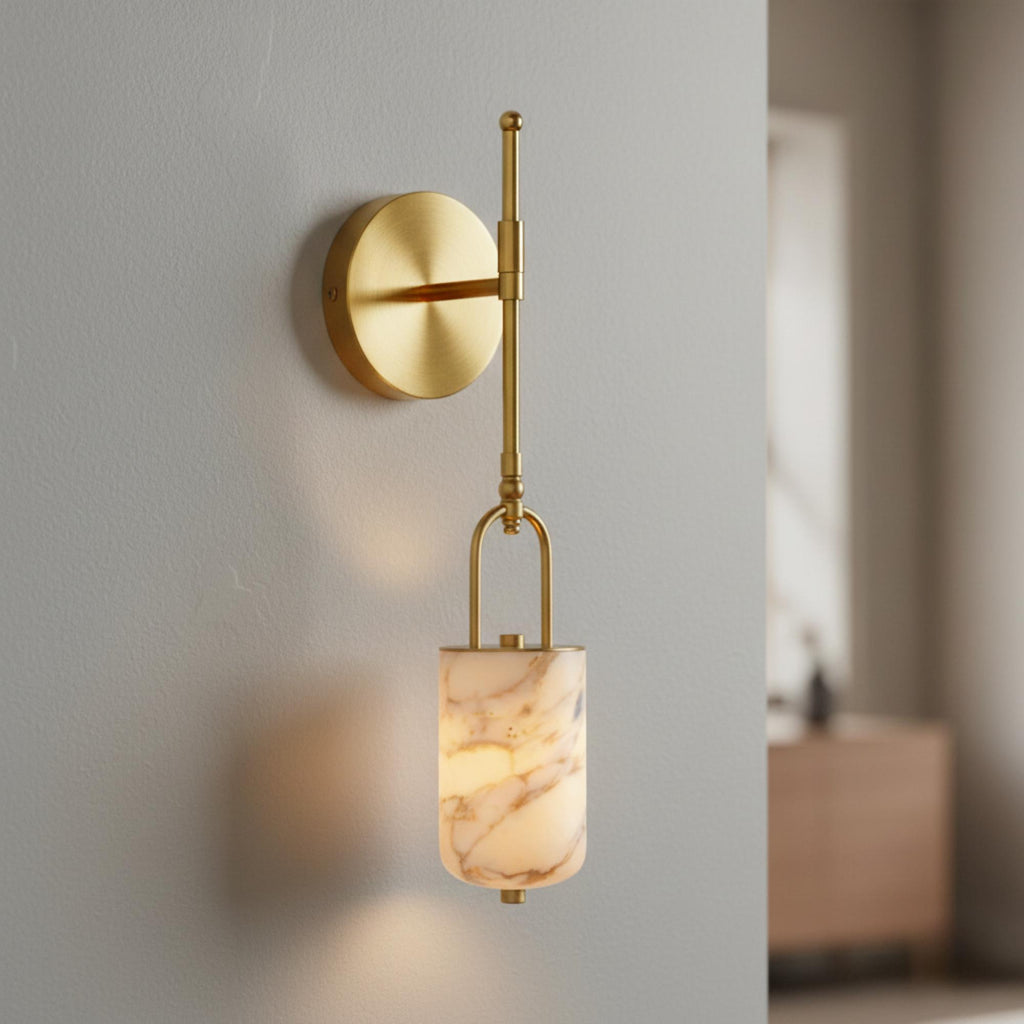 Modern Marble Wall Sconce, Brass Alabaster Wall Light, Custom Stone Sconce, Luxury Bathroom Vanity Light