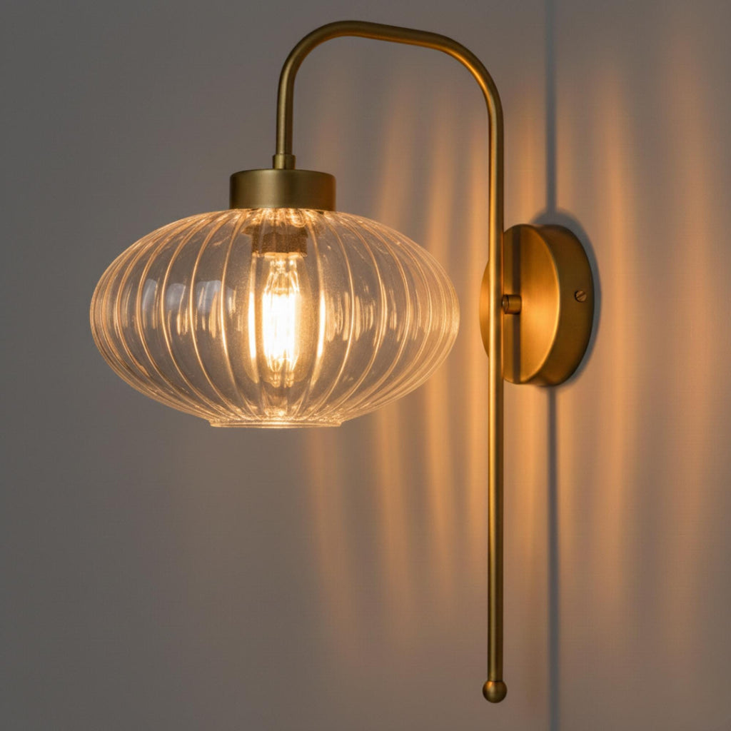 Custom Modern Ribbed Glass Wall Sconce, Smoke Amber Clear Glass, Bathroom Vanity Light, Mid-Century Bedside Lamp