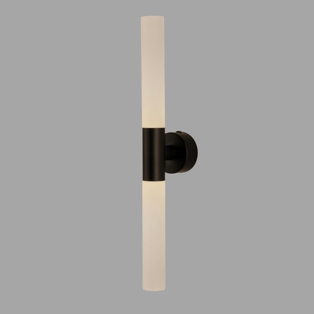 Modern Vertical Wall Sconce, Minimal Tube Light, Black Metal & Frosted Acrylic, Bathroom Vanity Light, Bedside Wall Lamp