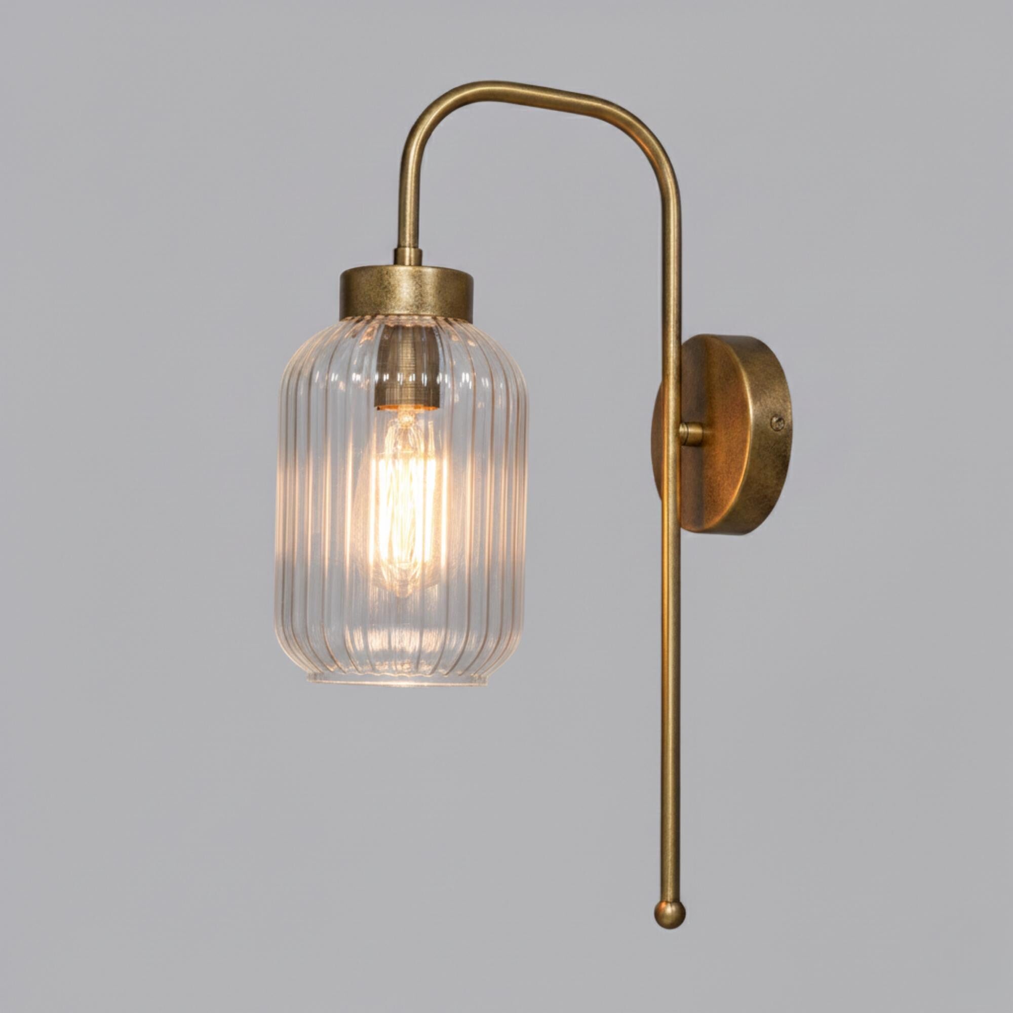 Ribbed Glass Wall Sconce, Modern Industrial Vanity Light