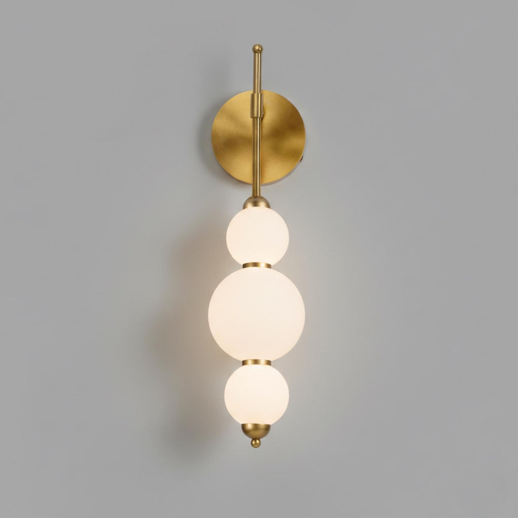 Opal Glass Wall Sconce – Stacked Globe Design – Modern Black & Gold Wall Lamp