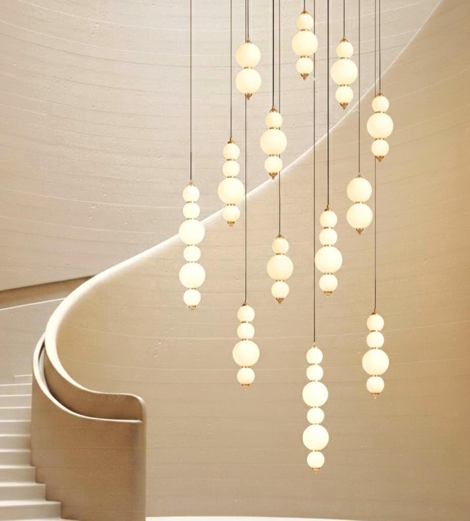 Modern Stacked Globe Chandelier, High Ceiling Foyer Pendant Light
