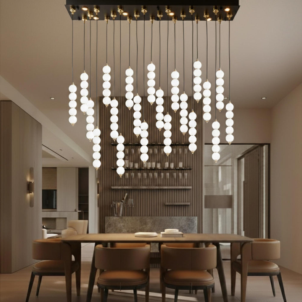 Stacked Globe Chandelier – Modern Opal Glass Pendant for Dining, High Ceilings