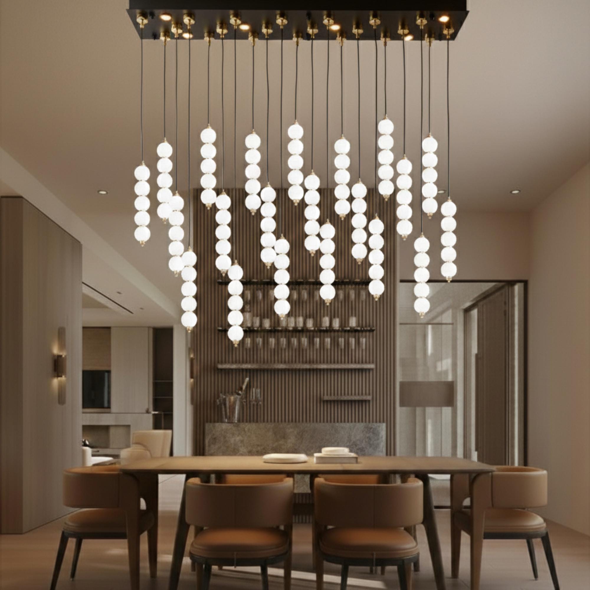 Stacked Globe Chandelier – Modern Opal Glass Pendant for Dining, High Ceilings