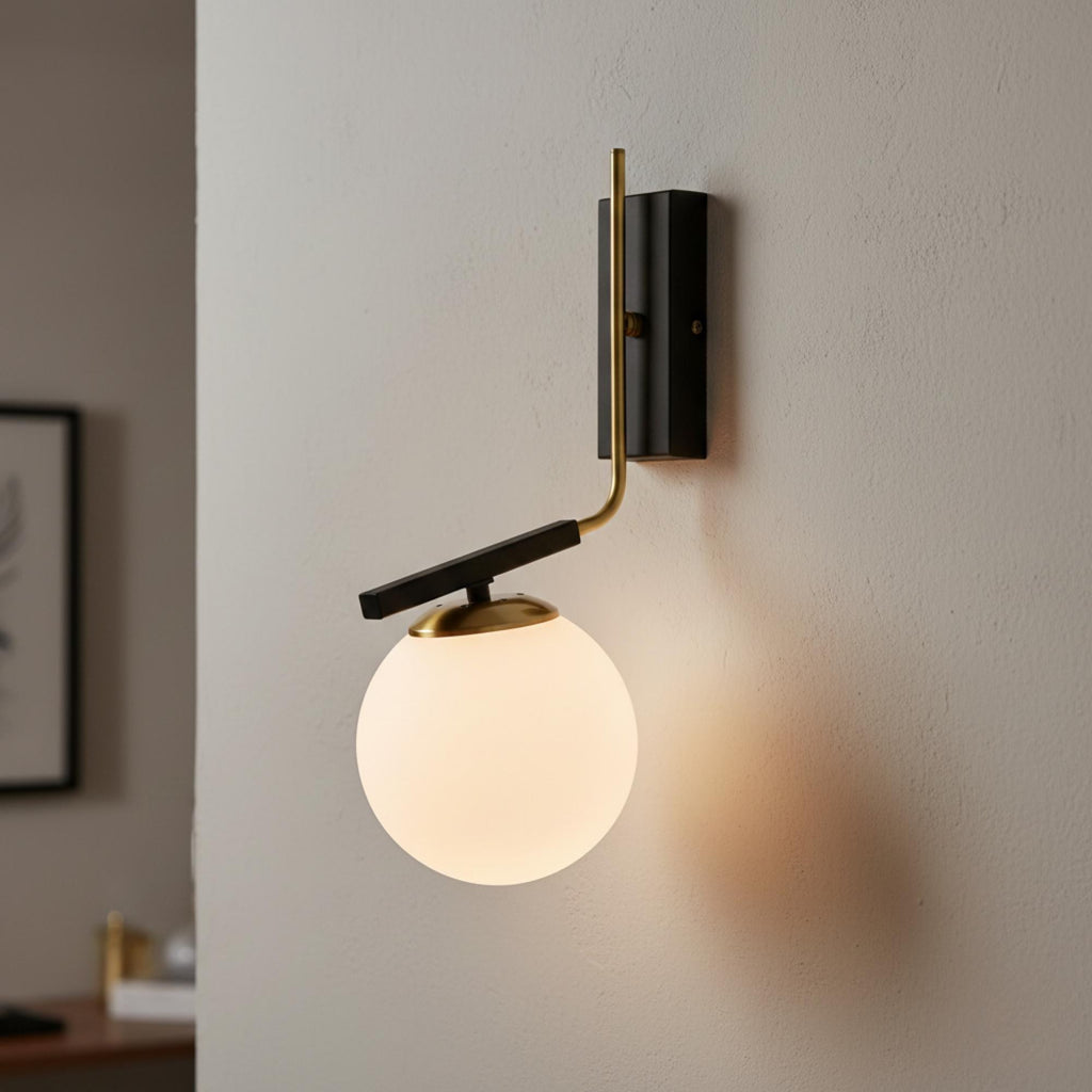 Modern Globe Wall Sconce Opal Glass, Hardwired or Plug-in Option, Vintage Industrial Bathroom Vanity Light