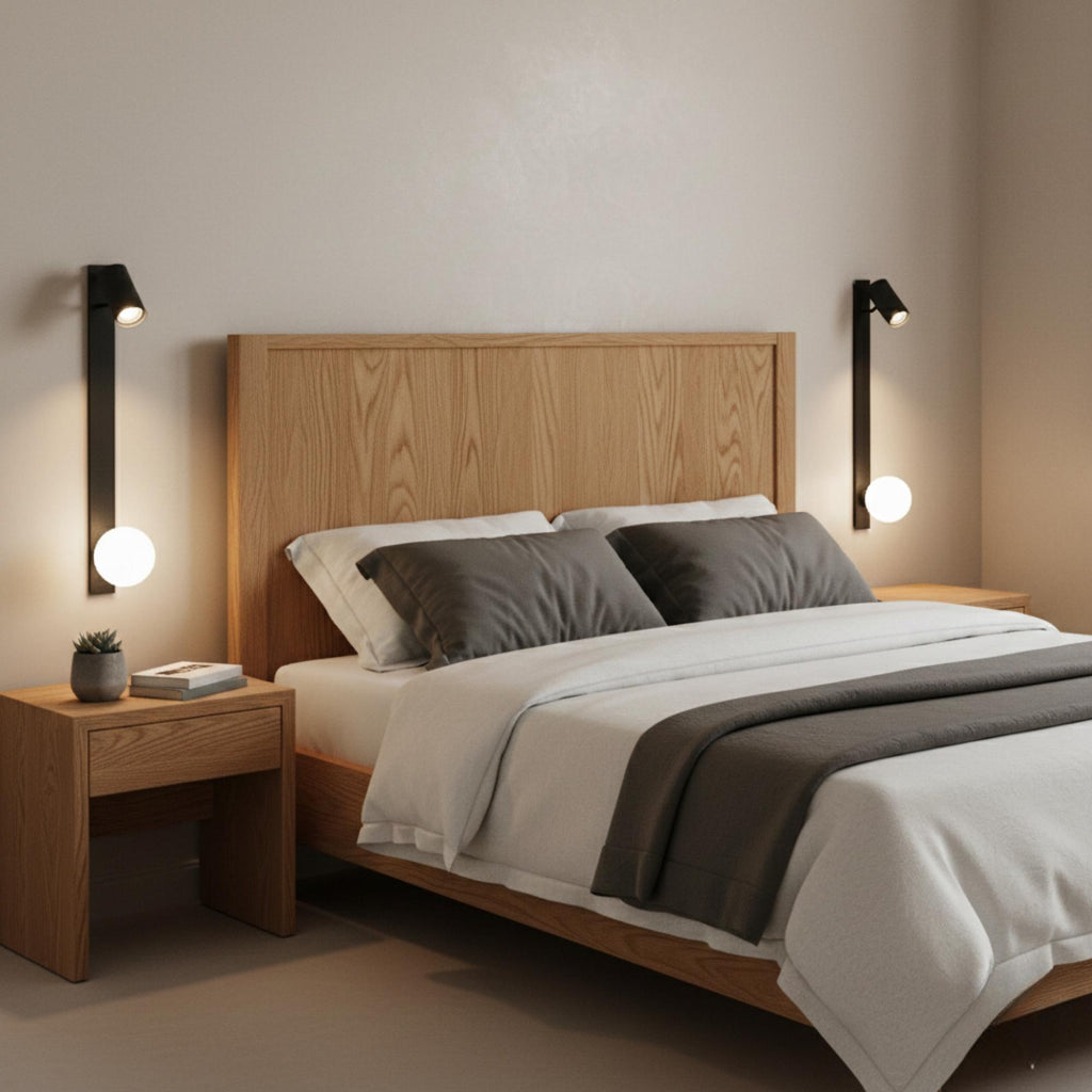 Modern Black Wall Sconce with Opal Glass Globe – Adjustable Spotlight Wall Light – Minimalist Bedroom Wall Sconce Light