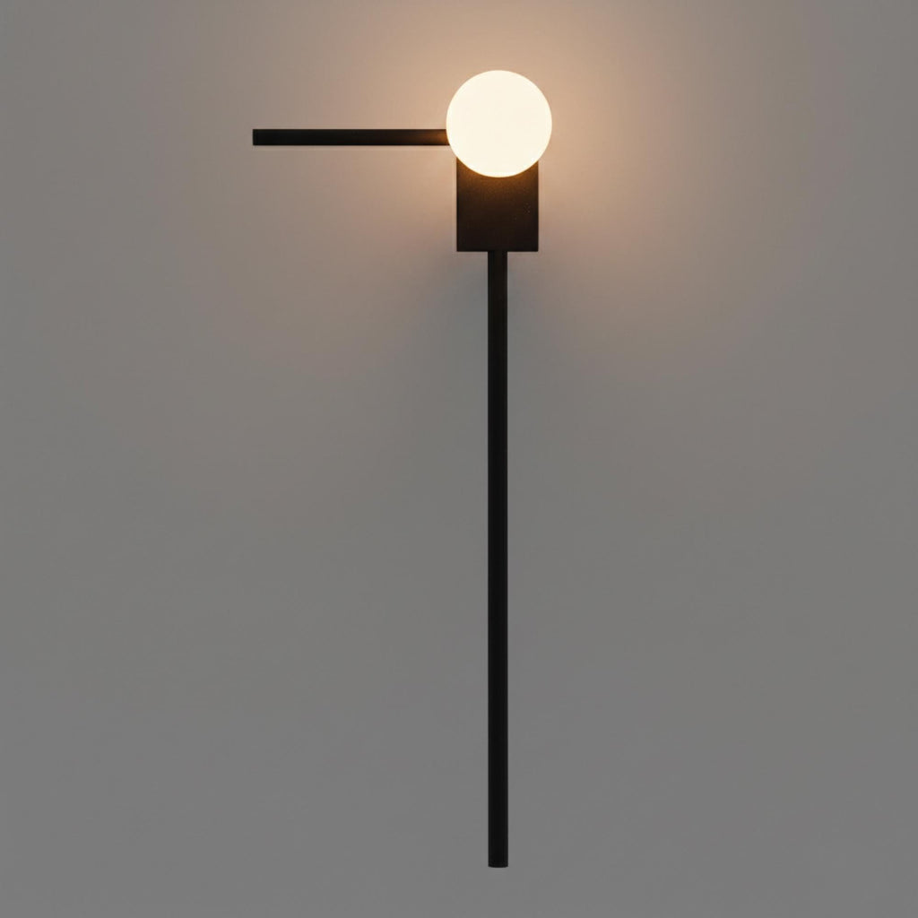 Modern Asymmetrical Wall Sconce Light – Opal Globe Wall Lamp – Right or Left Arm Black Minimalist Bedroom Bedside Lighting