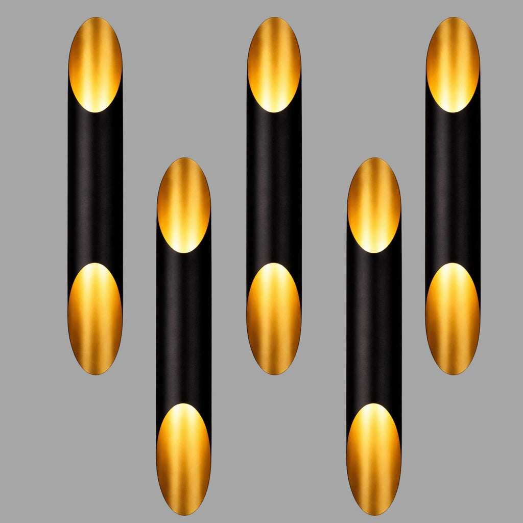 Modern Black & Gold Wall Sconce – Up Down Light – Minimal Cylinder Wall Lamp – Contemporary Interior Lighting – Luxury Matte Black Fixture