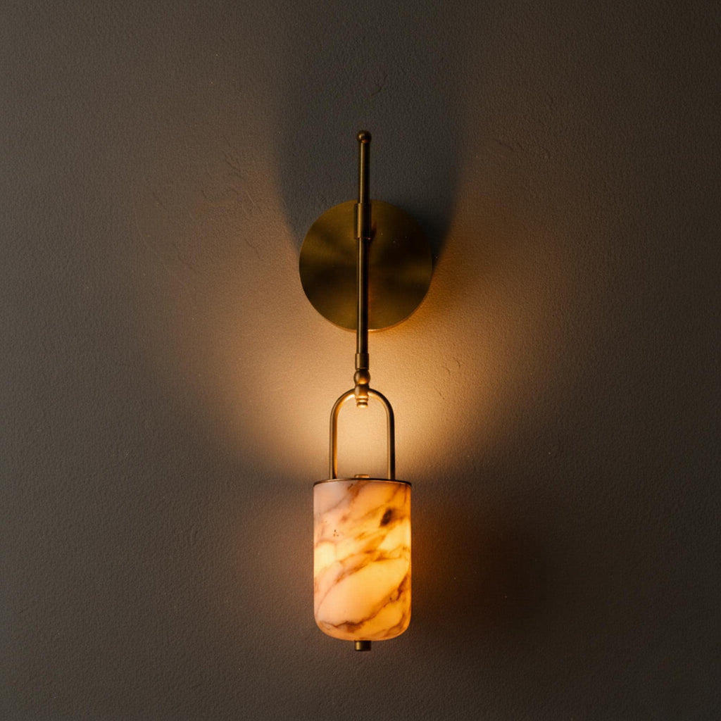 Modern Marble Wall Sconce, Brass Alabaster Wall Light, Custom Stone Sconce, Luxury Bathroom Vanity Light