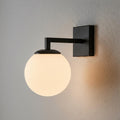 Mid-Century Globe Wall Sconce, Black Square Arm Wall Light, Opal Glass Vanity Lamp, Geometric Bathroom Lighting Fixture