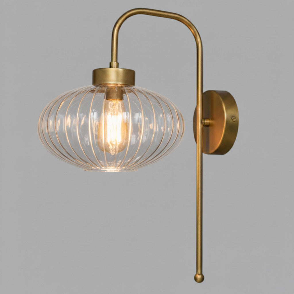 Custom Modern Ribbed Glass Wall Sconce, Smoke Amber Clear Glass, Bathroom Vanity Light, Mid-Century Bedside Lamp