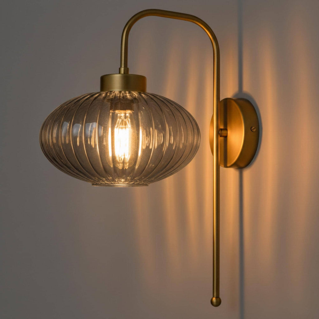 Custom Modern Ribbed Glass Wall Sconce, Smoke Amber Clear Glass, Bathroom Vanity Light, Mid-Century Bedside Lamp