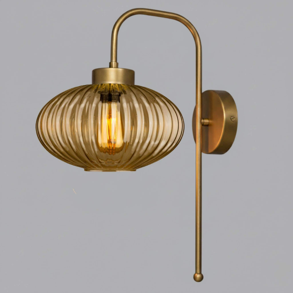 Custom Modern Ribbed Glass Wall Sconce, Smoke Amber Clear Glass, Bathroom Vanity Light, Mid-Century Bedside Lamp