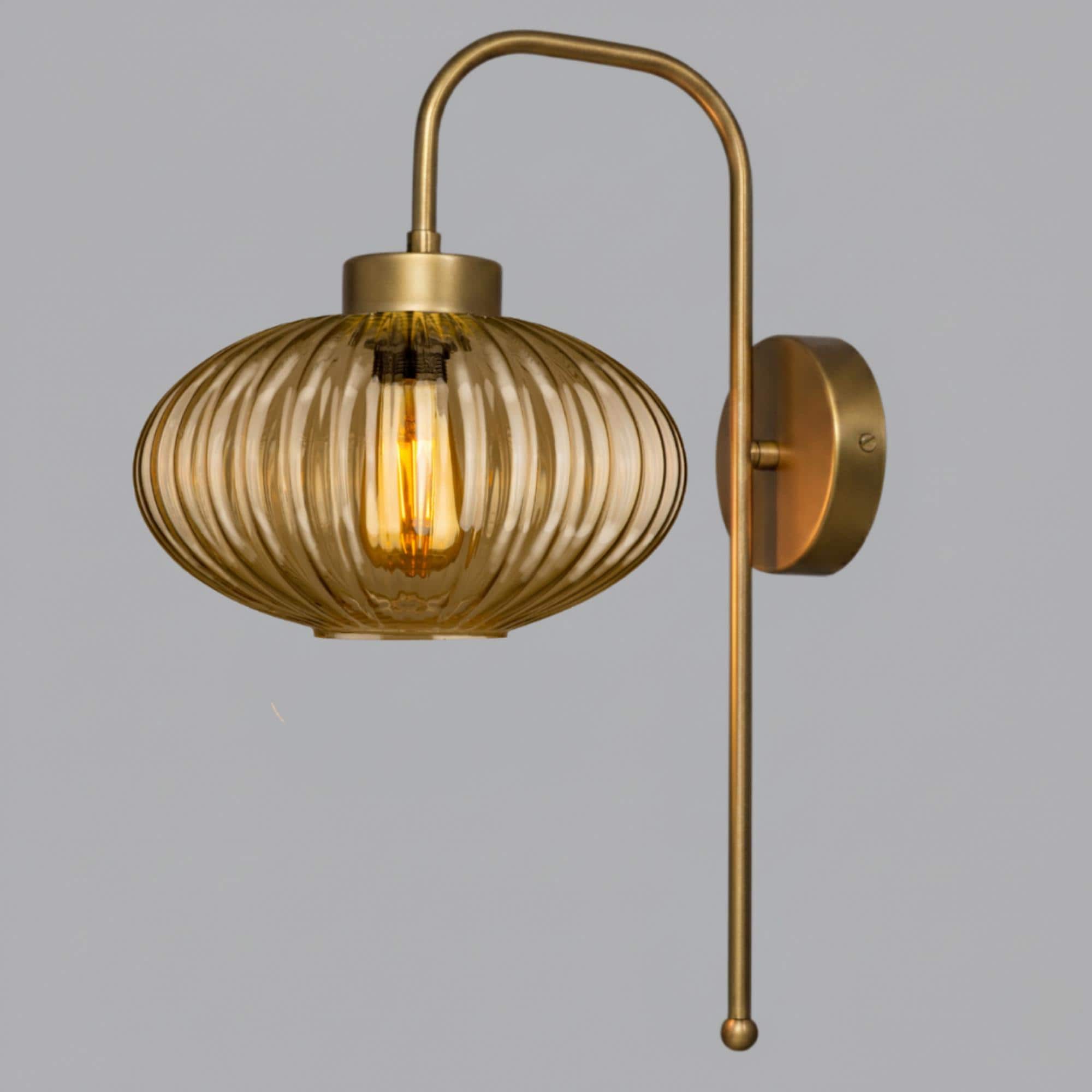 Custom Modern Ribbed Glass Wall Sconce, Smoke Amber Clear Glass, Bathroom Vanity Light, Mid-Century Bedside Lamp
