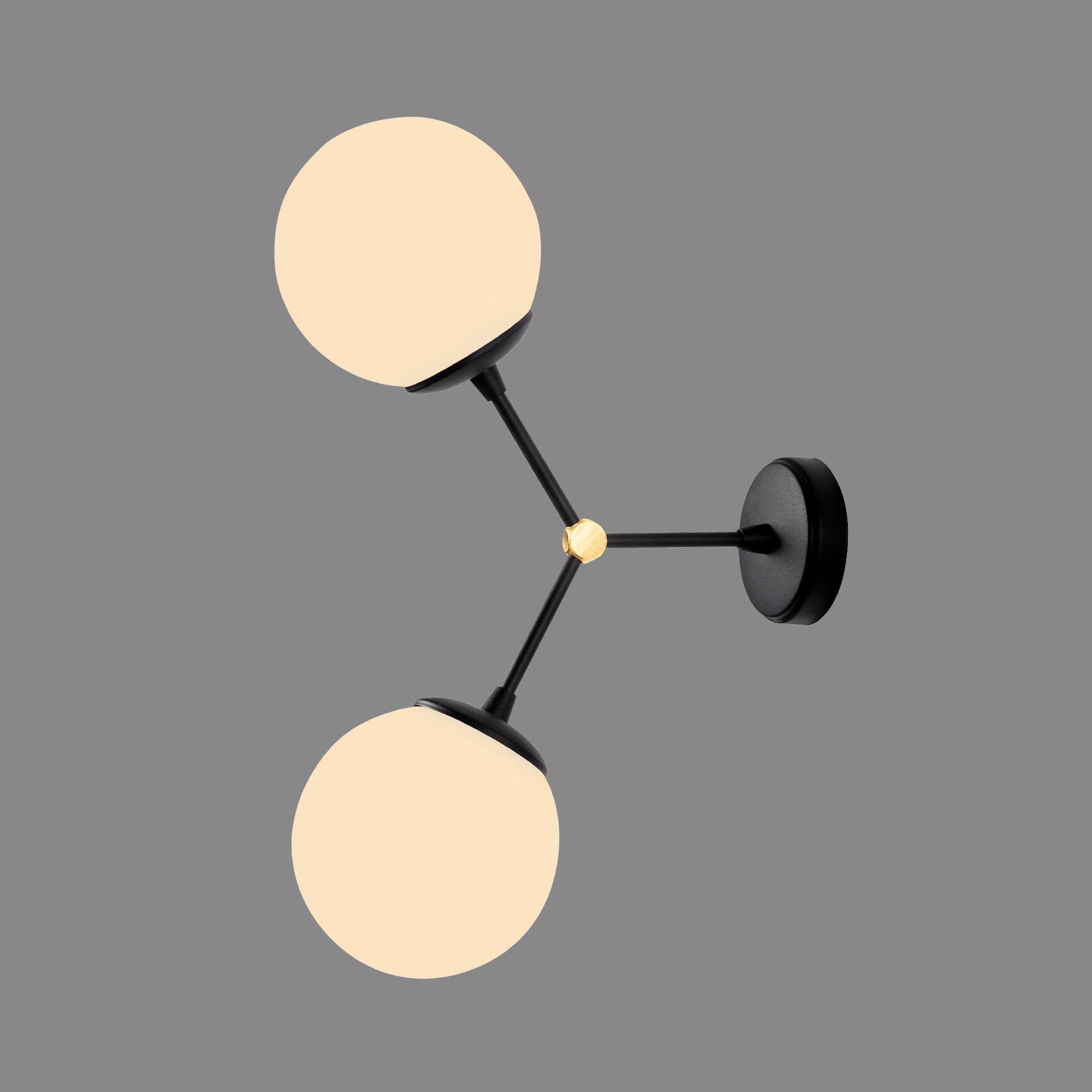 Modern Double Globe Wall Sconce Black and Gold, Mid Century Wall Light, Opal Glass Bathroom Vanity Light, Contemporary Bedside Lamp