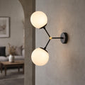 Modern Double Globe Wall Sconce Black and Gold, Mid Century Wall Light, Opal Glass Bathroom Vanity Light, Contemporary Bedside Lamp