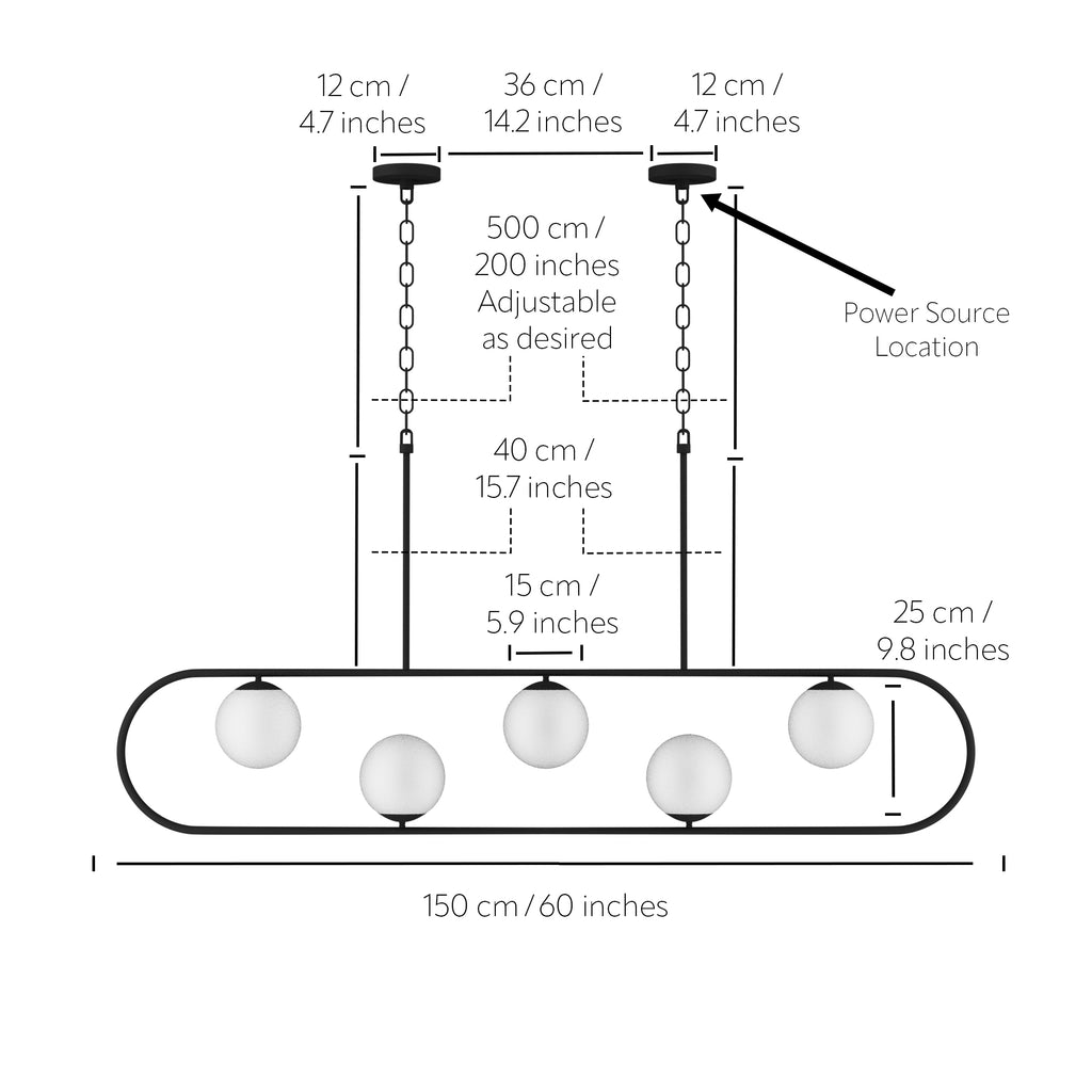 Oversized Black Modern Linear Mix Chandelier
