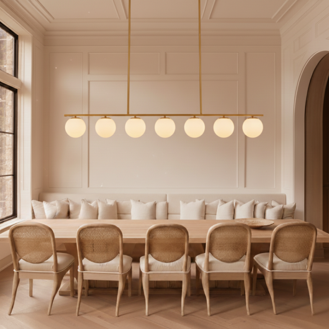 Modern Globe Glass Linear Chandelier: Kitchen Island Dining Room XL Lighting, Adjustable Height